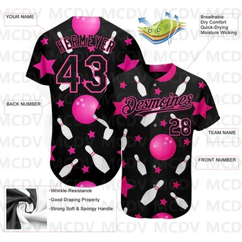 Vlastné Black Pink 3D Vzor Dizajn, Bowling Autentické Baseball Jersey