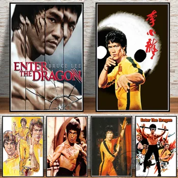 Bruce Lee Kung Fu Kráľ Herec Plagáty a Vytlačí Wall Art Obraz Vintage Miestnosti, Dekoratívne Darček Plátno na Maľovanie Domova Tablo