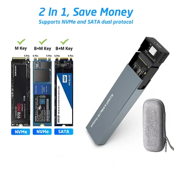 Dual Protokol M2 NVMe NGFF SATA SSD Prípade 10Gbps HDD SSD Box na USB3.1 Vonkajší Kryt Box pre 2230 2242 2260 2280 M/B&M Kľúč