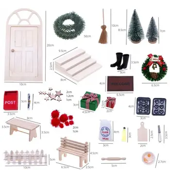 27Pcs Vianočné Miniatúrne Dekorácie Malý Víla Drevené Dvere Predstierať, že Hrať Hračky, 1:12 Doll House Scény, Rekvizity pre Železnice
