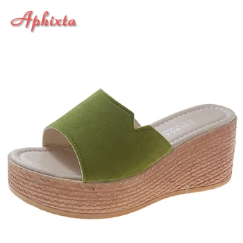 Aphixta 2022 Hot Predaj Platformy 7 cm Klinové Podpätky Listov Ženy, Papuče, Topánky Pláži Flip Flops Zapatos Mujer Plus Veľkosť 43