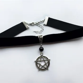 Gotická Pentagram Choker s Black Onyx Choker Náhrdelník Black Velvet s Vyhlásením Šperky Veľké Čaro Gotický Witchy Darček Prívesok