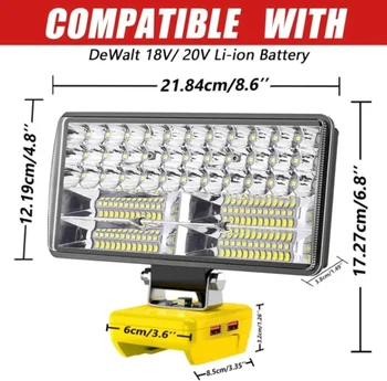 Prenosné Svietidlo Akumulátorové LED Pracovné Svetlo Kompatibilný s DeWalt 20V Batérie 2.1 USB 6000 LM 38W LED Flood Light s 2 Režimy