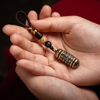 Šťastie Závesy Mosadz Vintage Kožená Taška Ozdobná Šnúrka Na Uniforme Keychains Tibetský Budhizmus Čínsky Sútra Fľaša Auto Prívesok Na Prívesky, Šperky